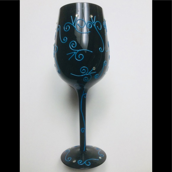 BOTTOMS UP CO. - HAND PAINTED - RHINESTONED - BLACK - 50th BIRTHDAY - WINE GLASS - Picture 4 of 5